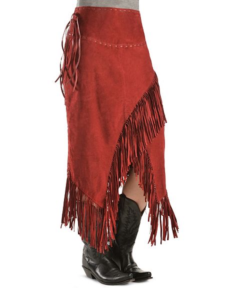 Scully Red Leather Fringe Skirt