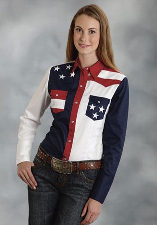 Roper Color Block Flag Long Sleeve Snap Front Western Shirt - Ladies' Western  Shirts