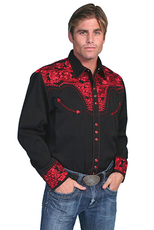 Scully Gunfighter Long Sleeve Snap Front Western Shirt - Black with ...