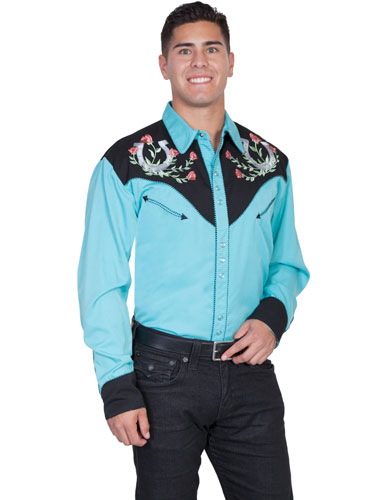 Scully Floral Justice Long Sleeve Snap Front Western Shirt - Turquoise ...