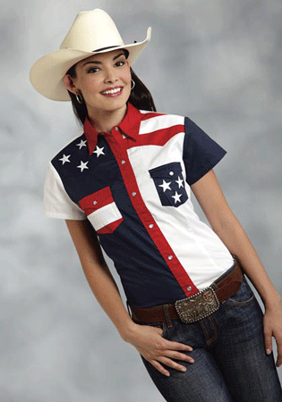 Roper Color Block Flag Short Sleeve Snap Front Western Shirt - Ladies ...