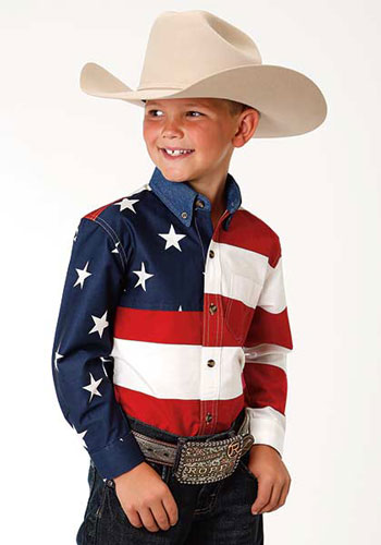 Roper American Flag Long Sleeve Button Front Western Shirt - Boys' Western Shirts | Spur Western Wear