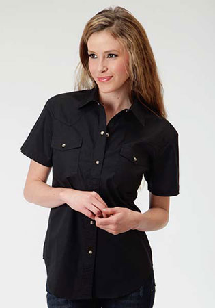 Roper Poplin Short Sleeve Snap Front Western Shirt - Black - Ladies' Western Shirts | Spur Western Wear