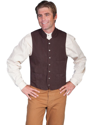 Scully Stand Up Collar Canvas Vest - Walnut - Men's Old West Vests and Jackets | Spur Western Wear