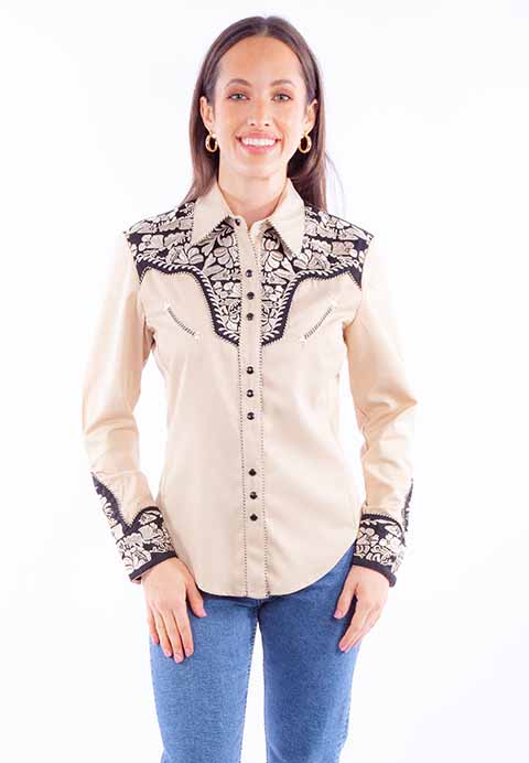 SCULLY Women's Floral Embroidered Blue Retro Western Shirt : :  Clothing, Shoes & Accessories