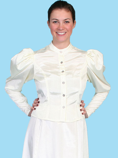 Wah Maker Moire Princess Tie Back Blouse - Ivory - Ladies' Old West Blouses | Spur Western Wear