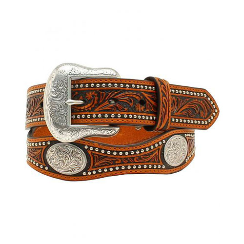 Nocona Scalloped Western Belt - Black & Tan