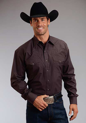 Stetson Poplin Long Sleeve Snap Front Western Shirt - Dark Grey - Men's ...