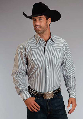 Stetson Striped Long Sleeve Snap Front Western Shirt - Grey - Men's ...