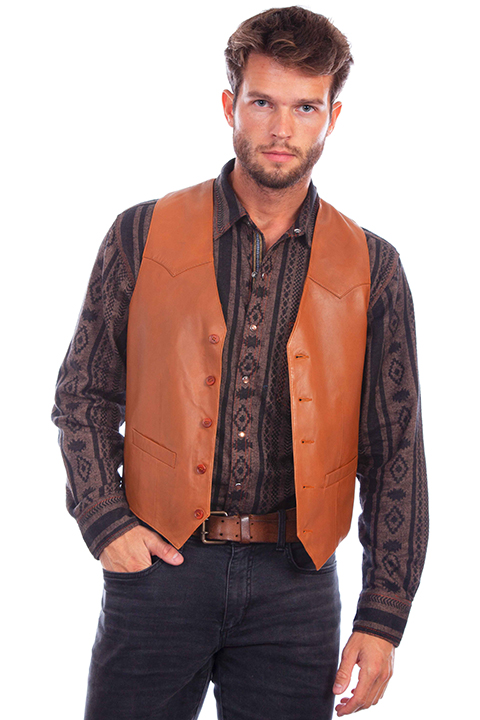 Scully Lambskin Button Front Western Vest - Ranch Tan - Men's Leather Western Vests and Jackets | Spur Western Wear