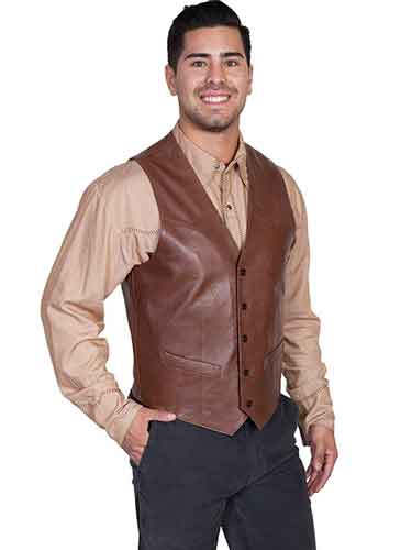 Scully Lambskin Button Front Western Vest - Chocolate - Men's Leather Western Vests and Jackets | Spur Western Wear