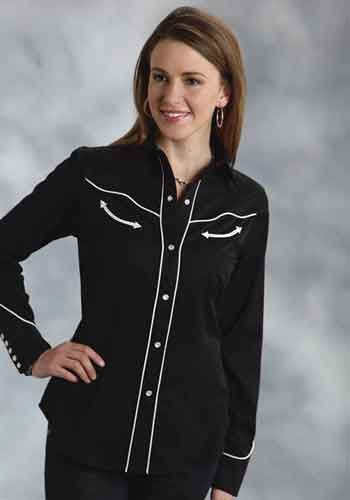 Roper Americana Flag Skull Long Sleeve Snap Front Western Shirt -Black - Ladies' Western Shirts | Spur Western Wear