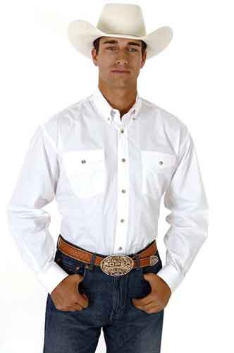 Roper Poplin Long Sleeve Button Front Western Shirt - White - Men's ...