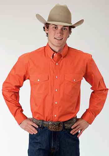 Roper Poplin Long Sleeve Button Front Western Shirt - Orange - Men's ...