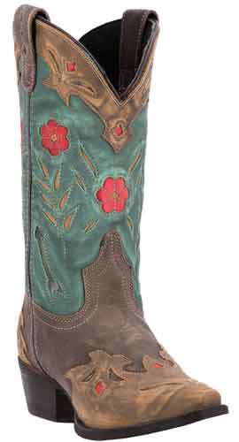 Laredo Miss Kate Western Boot - Brown & Teal - Ladies' Western Boots | Spur Western Wear