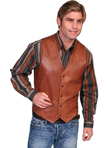 Scully Lambskin Button Front Western Vest - Antique Brown - Men's ...