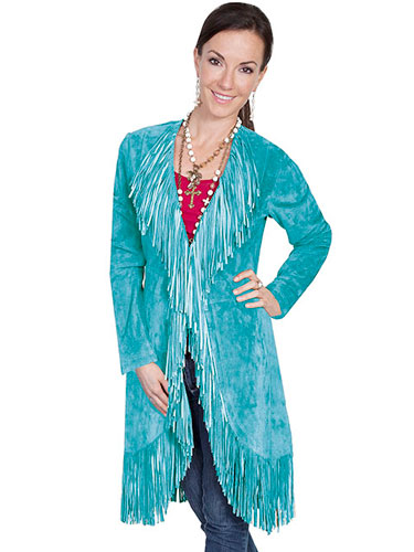 Scully Boar Suede Maxi Leather Jacket Turquoise Ladies Leather Jackets Spur Western Wear