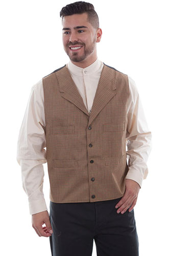 Wah Maker Plaid Vest - Tan - Men's Old West Vests And Jackets | Spur Western Wear