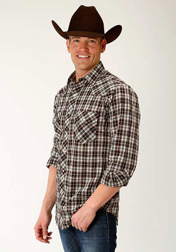 Roper Plaid Long Sleeve Snap Front Western Shirt - Brown & Tan - Men's ...