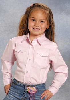 Roper Poplin Long Sleeve Snap Front Western Shirt - Pink - Girls ...