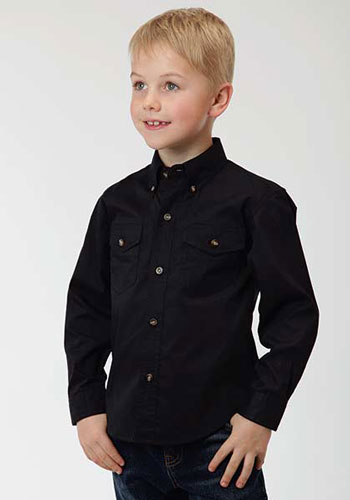 Roper Poplin Long Sleeve Western Shirt - Black - Boys' Western Shirts ...