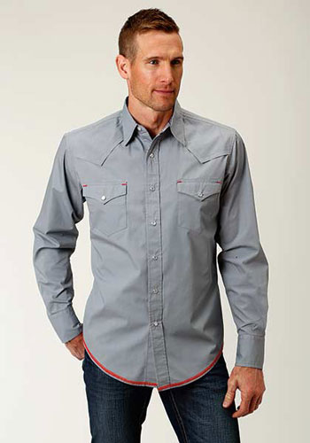 Men's White Diamonds Long Sleeve Grey Western Shirt