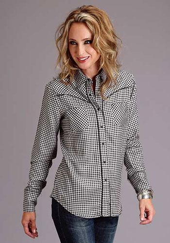 Stetson Gingham Check Long Sleeve Western Shirt - Black & White - Ladies' Western Shirts | Spur Western Wear