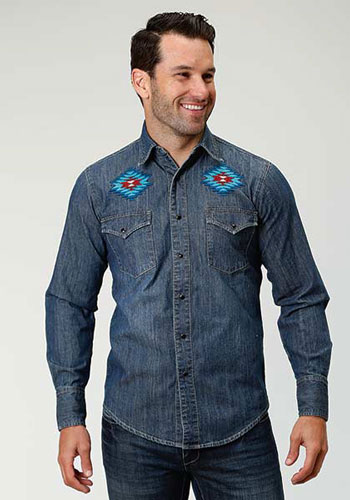 mens denim snap front shirt