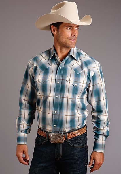 Stetson Blue Plaid Long Sleeve Snap Front Western Shirt , - Men's Western Shirts | Spur Western Wear