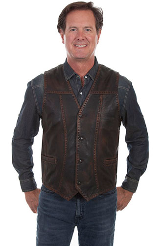 Scully Buck Stitch Western Vest - Dark Brown - Men's Leather Western Vests and Jackets | Spur Western Wear