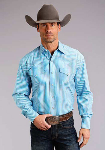 Stetson Striped Long Sleeve Snap Front Western Shirt - Turquoise - Men's Western  Shirts