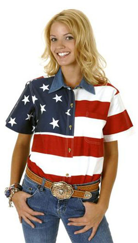 Roper American Flag Short Sleeve Button Front Western Shirt - Ladies ...