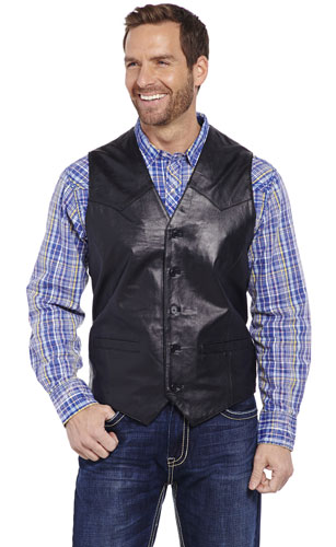 Cripple Creek Button Front Lamb Leather Western Vest - Black - Men's ...