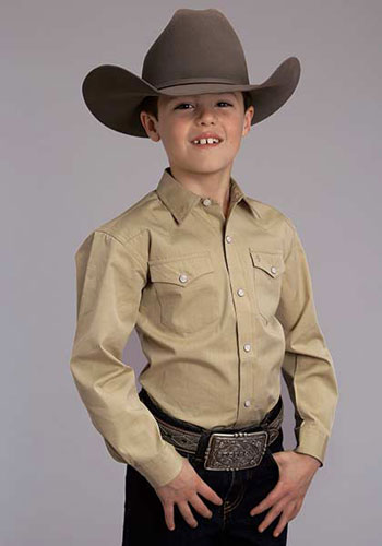 Stetson End On End Solid Long Sleeve Western Shirt - Gold - Boys' Western Shirts | Spur Western Wear