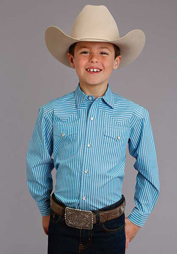 Stetson Striped Long Sleeve Western Shirt - Turquoise - Boys' Western Shirts | Spur Western Wear