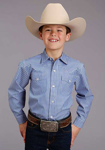 Stetson Striped Long Sleeve Western Shirt - Blue - Boys' Western Shirts | Spur Western Wear