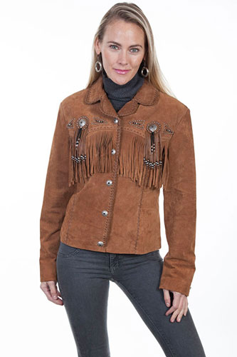 Scully Bead & Fringe Leather Western Jacket - Cinnamon - Ladies Leather ...