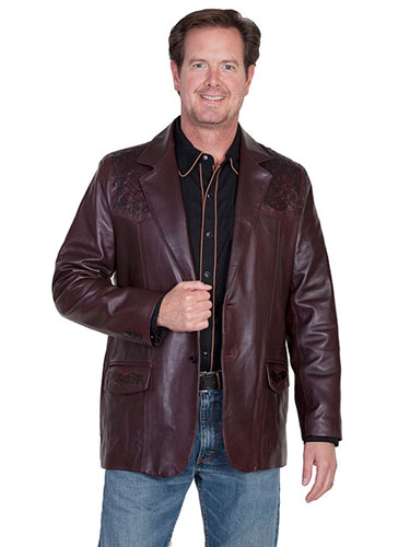 Scully Leather Western Blazer with Ostrich Trim - Black Cherry - Men's ...