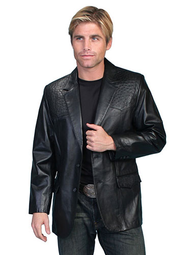 Scully Leather Western Blazer with Ostrich Trim Black Men s Leather Western Vests and Jackets Spur