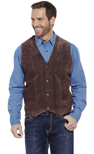 Cripple Creek Cow Suede Western Vest - Chocolate - Men's Leather Western Vests and Jackets | Spur Western Wear