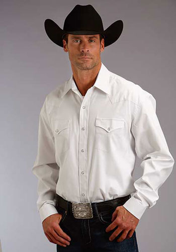 Stetson Oxford Long Sleeve Western Shirt - White - Men's Western Shirts ...