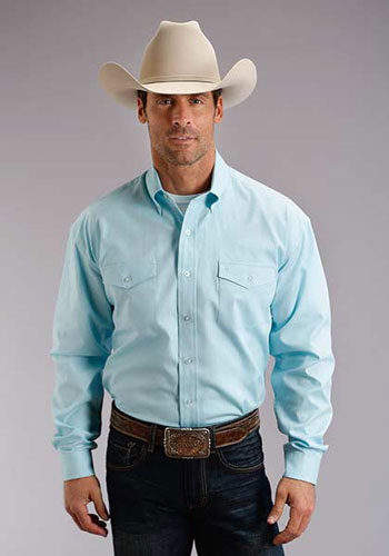 Stetson Oxford Long Sleeve Button Front Western Shirt - Aqua - Men's ...