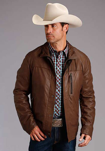 SRHides Mens Western Cowboy Beige-Light Brown Real Leather Jacket