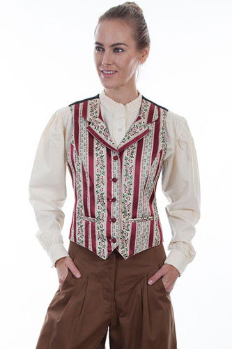 Scully Wallpaper Striped Vest - Burgundy - Ladies Vests And Jackets | Spur Western Wear