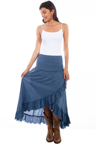 Scully Cantina Hi Lo Tiered Skirt Dark Blue Ladies Western Skirts And Dresses Spur