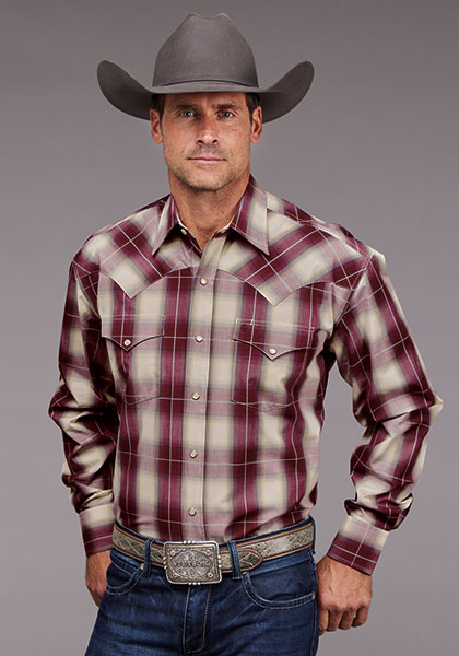 Stetson Chianti Ombre Plaid Long Sleeve Snap Front Western Shirt - Wine - Men's Western Shirts | Spur Western Wear