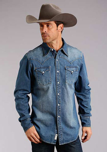 Long Sleeve Denim Western Shirt With Embroidery - - Men's Shirts | Spur Western Wear