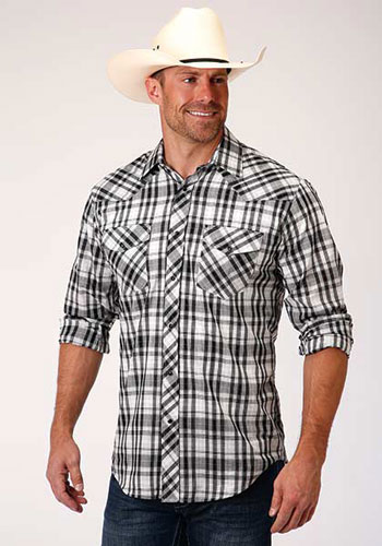 Roper Boys' Amarillo Plaid Snap Long Sleeve Western Shirt 03-030-0278-6068 BU 