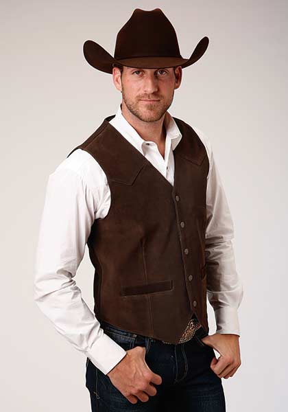 Roper Dark Brown Suede Leather Western Vest -Tall Size - Men's