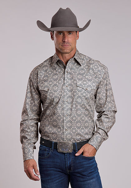 Stetson Grey Bandana Print Western Shirt, - Men's Western Shirts | Spur Western Wear